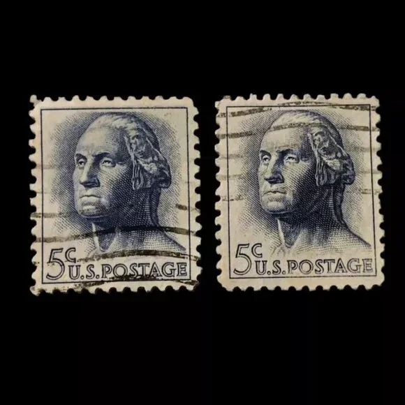1962 George Washington 5-cent Blue Stamp Set of 2 Used Stamps - Picture 4 of 5